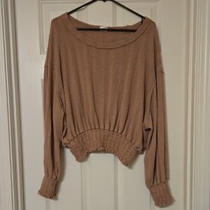 By Together Taupe Ribbed Knit Top